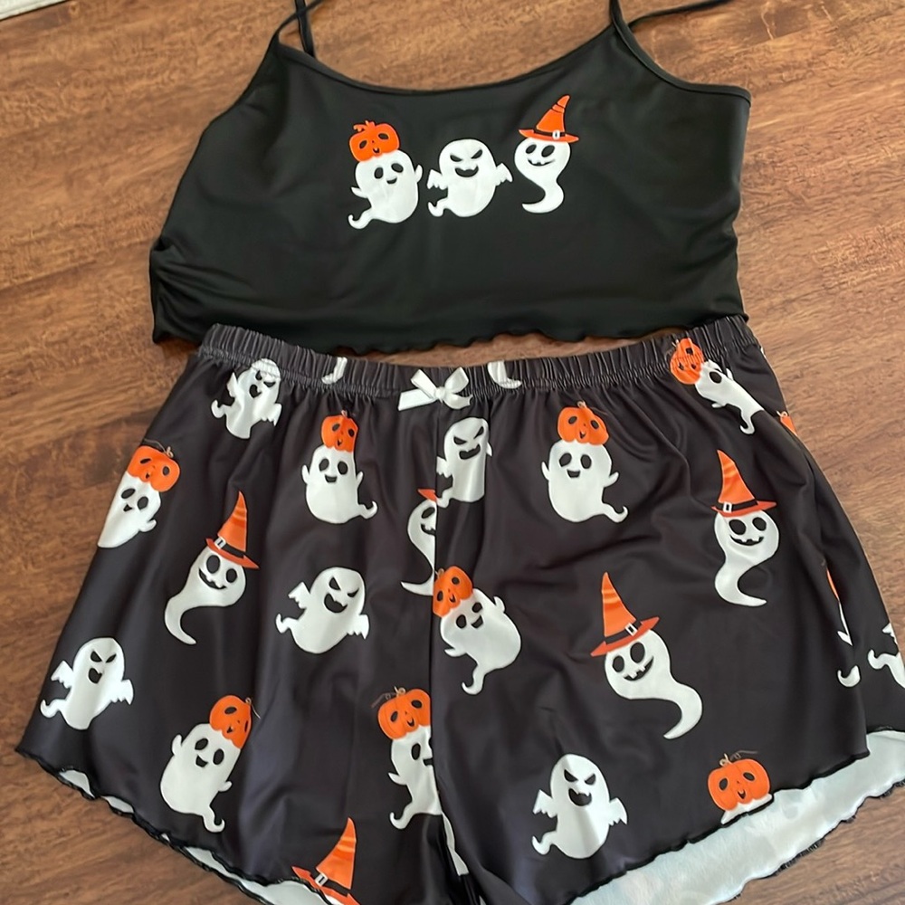 Ghost pumpkin shorts and tank top sleepwear set